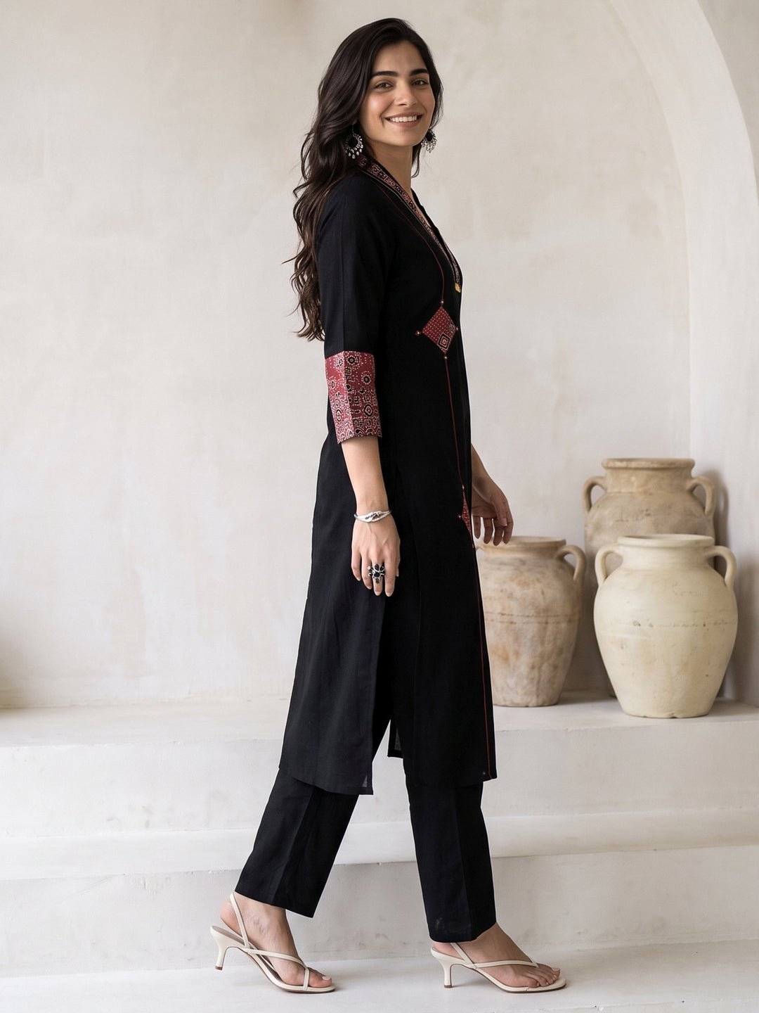 Libas Black Ajrakh Printed Cotton Straight Suit Set