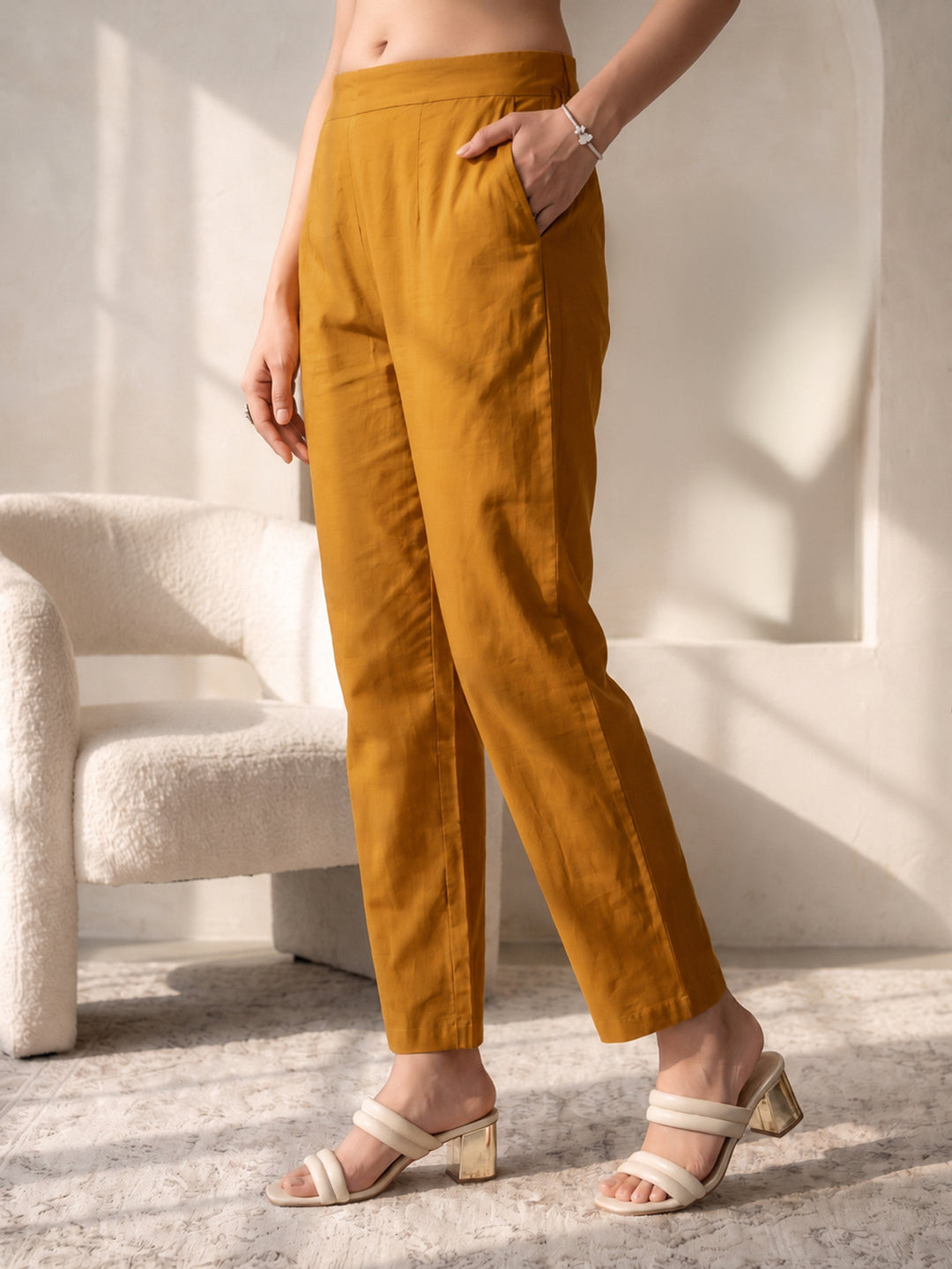 Libas Mustard Paisley Printed Cotton Straight Suit Set