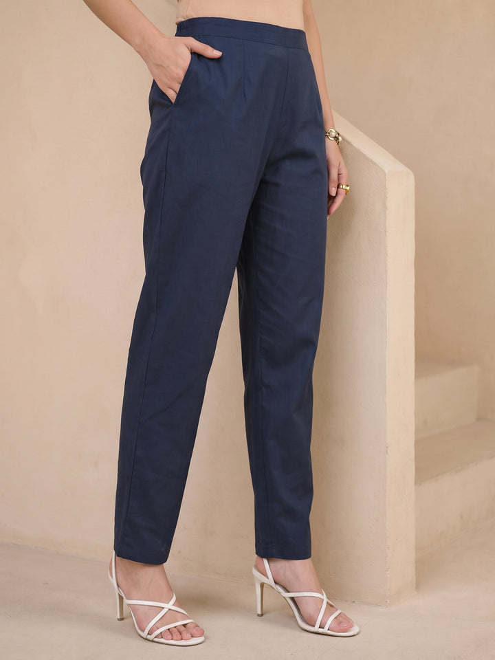 Libas Blue Yoke Design Ajrakh Cotton Straight Suit Set