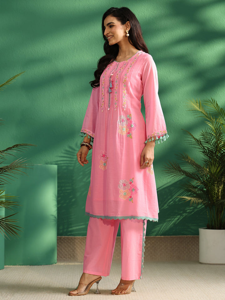 Libas Bubblegum Pink Floral Embroidered Co-Ord Set