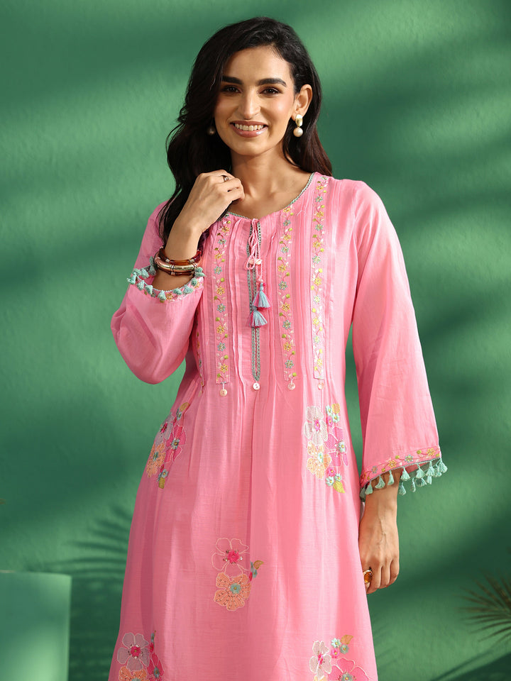 Libas Bubblegum Pink Floral Embroidered Co-Ord Set