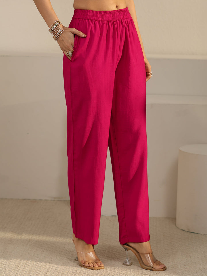 Libas Pink Floral Printed Cotton Blend Straight Suit Set