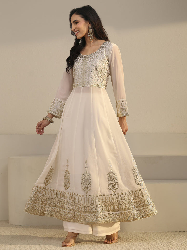 Libas Art White Floral Embroidered Georgette Anarkali Suit Set