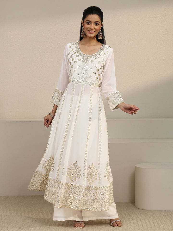 Libas Art White Floral Embroidered Georgette Anarkali Suit Set