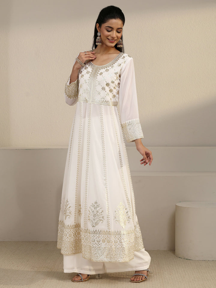 Libas Art White Floral Embroidered Georgette Anarkali Suit Set