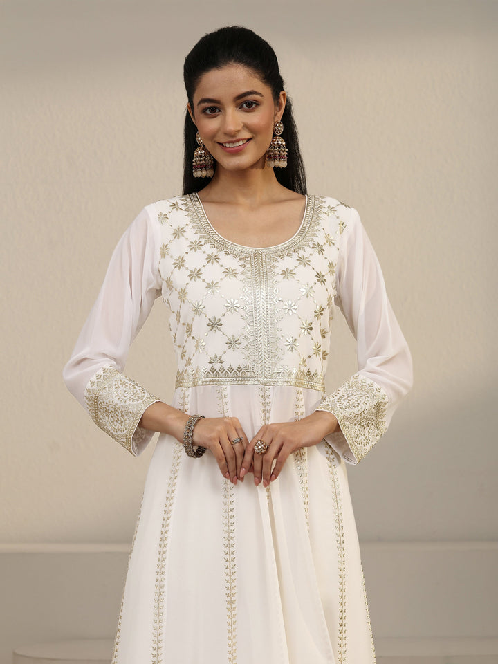 Libas Art White Floral Embroidered Georgette Anarkali Suit Set