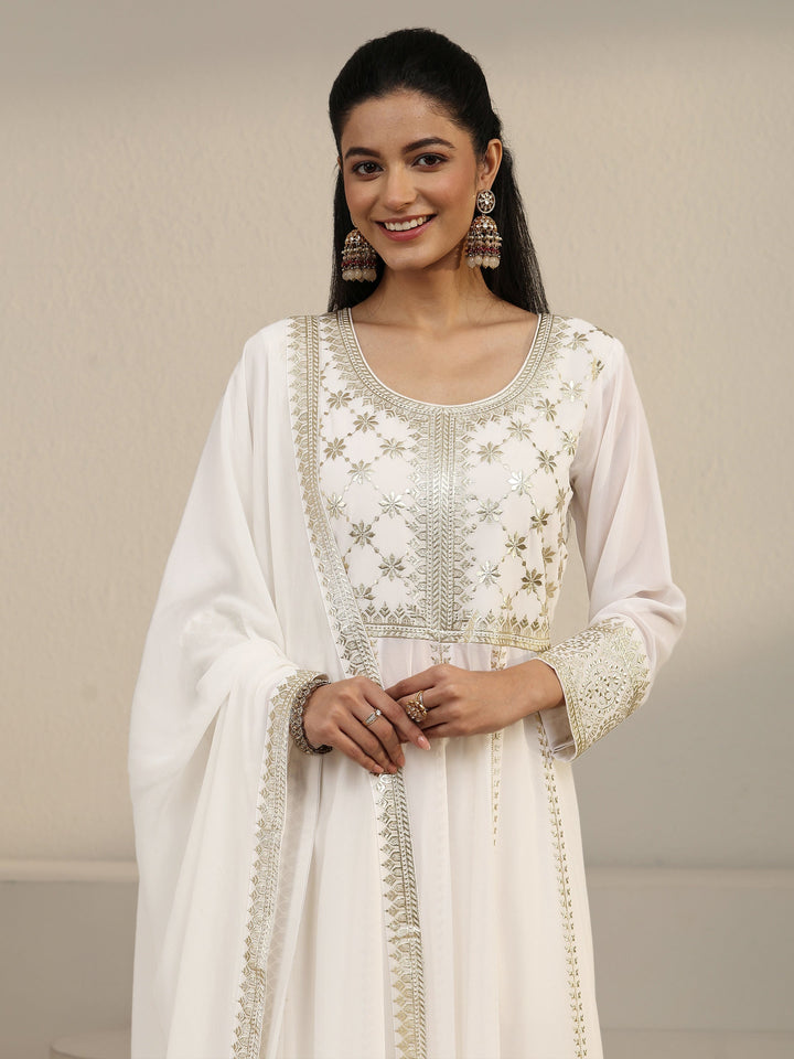 Libas Art White Floral Embroidered Georgette Anarkali Suit Set