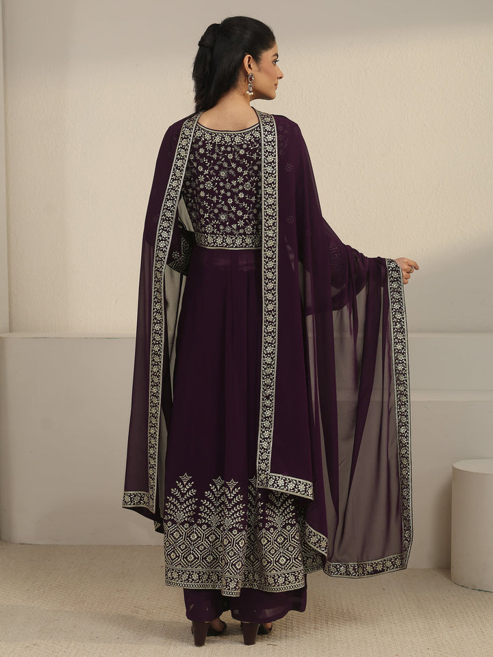 Libas Art Burgundy Floral Embroidered Georgette Anarkali Suit Set