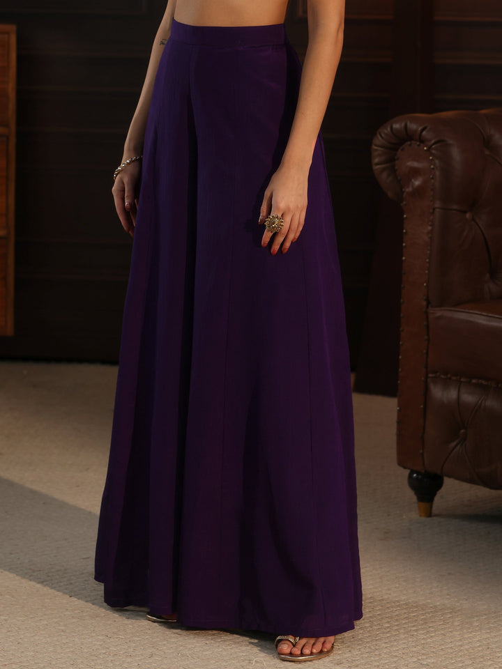 Libas Art Purple Strappy Embellished Chinon Palazzo Suit Set