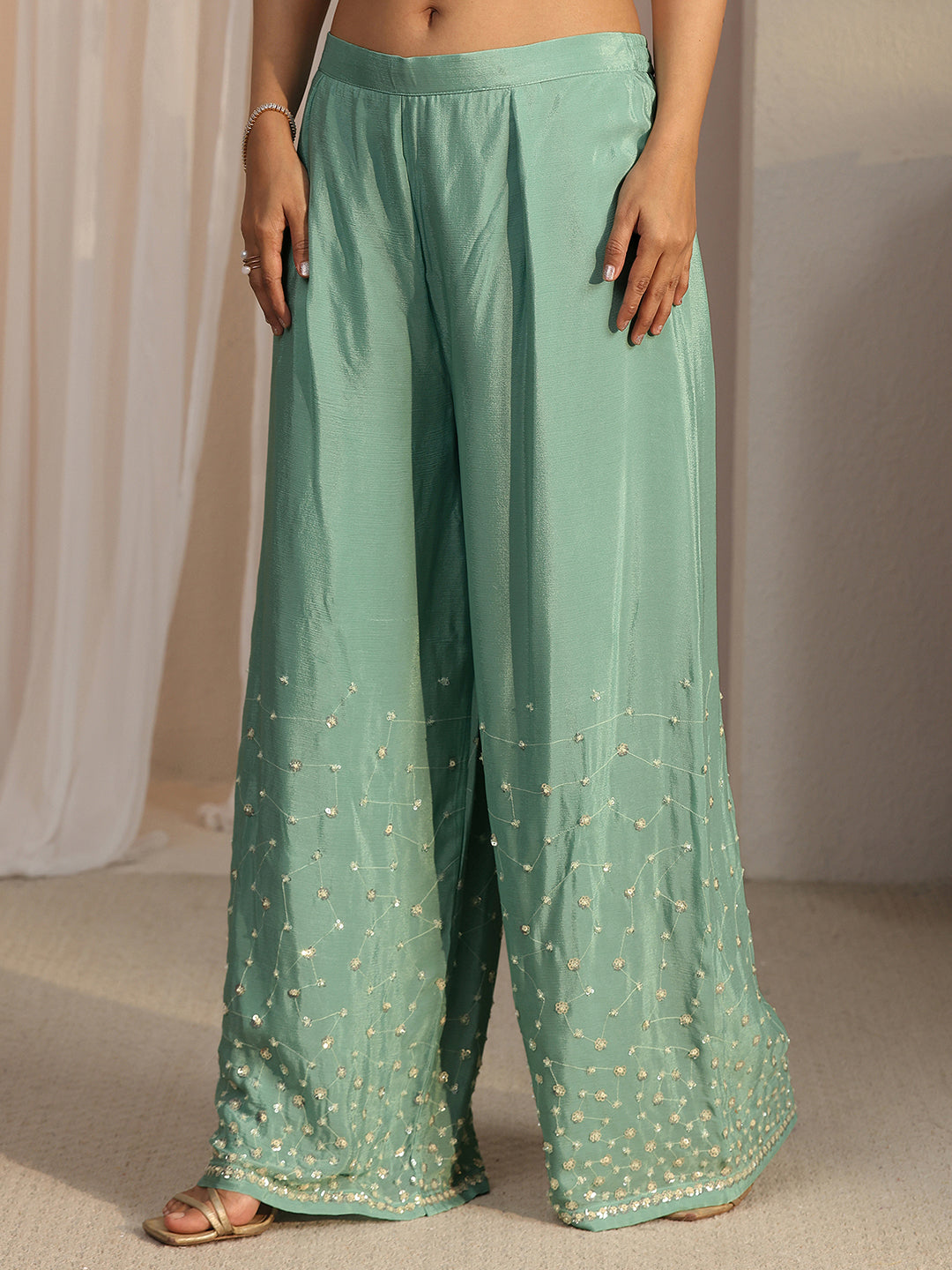 Libas Art Green Sequin Embellished Chinon Co-Ord Set