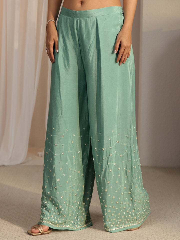 Libas Art Green Sequin Embellished Chinon Co-Ord Set