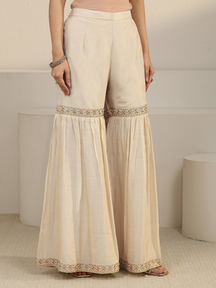 Libas Art Off White Floral Embroidered Organza Palazzo Suit Set