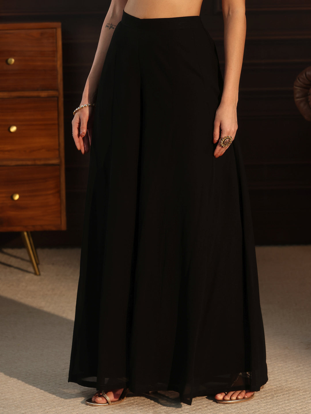 Libas Art Black Embellished Georgette Palazzo Suit Set