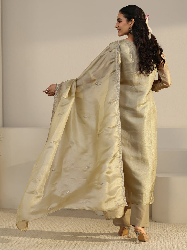 Libas Sage Green Floral Embroidered Organza Straight Suit Set