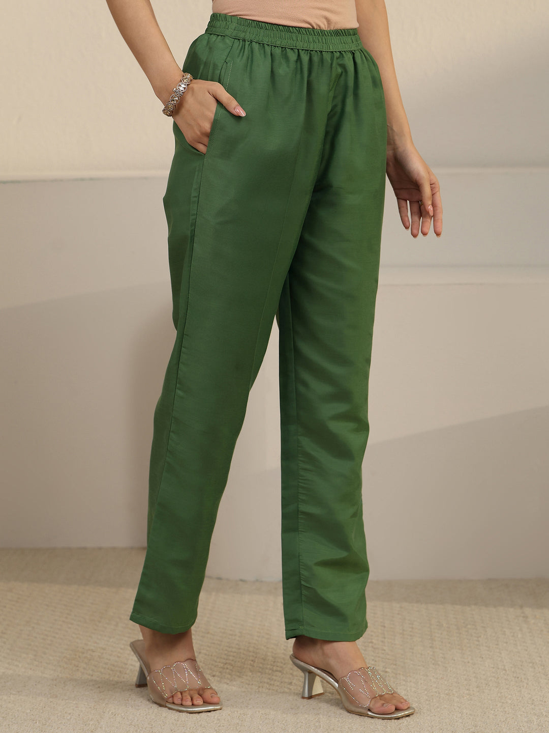 Libas Forest Green Floral Embroidered Organza Straight Suit Set
