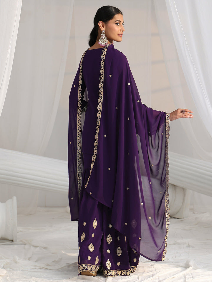 Libas Imperial Purple Ethnic Embroidered Sharara Suit Set