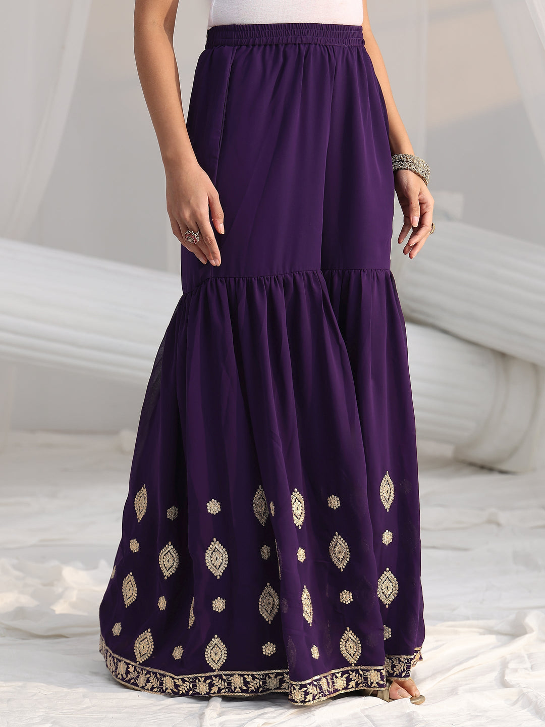 Libas Imperial Purple Ethnic Embroidered Sharara Suit Set