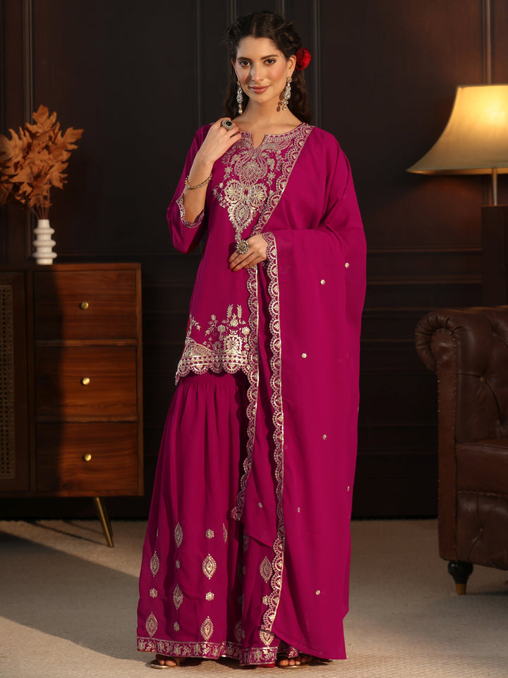 Libas Rani Pink Sequin Embellished Georgette Sharara Suit Set