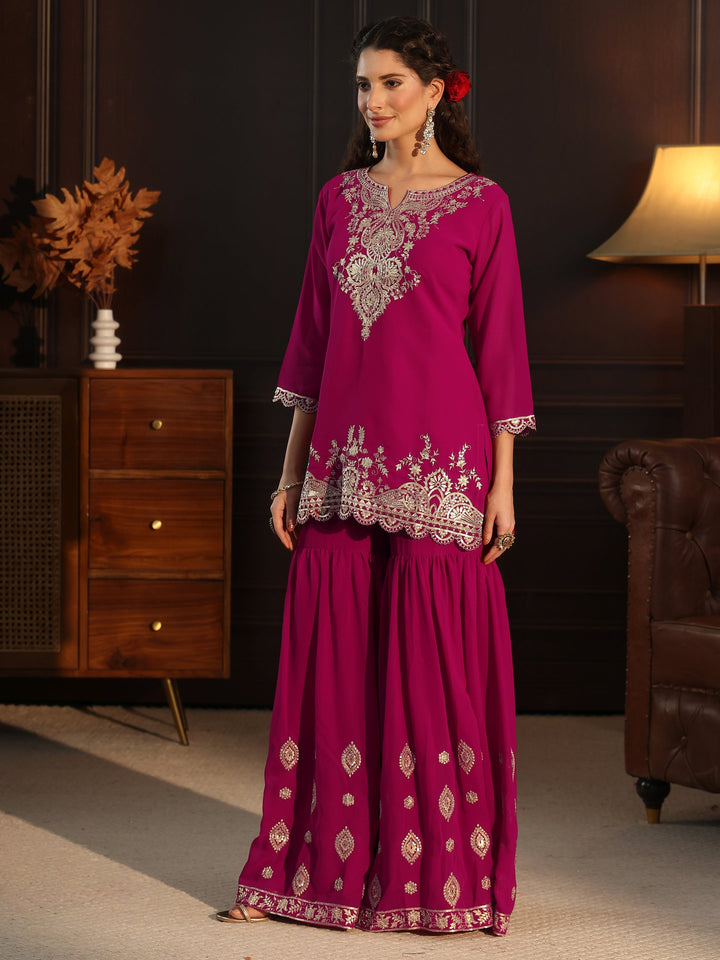 Libas Rani Pink Sequin Embellished Georgette Sharara Suit Set