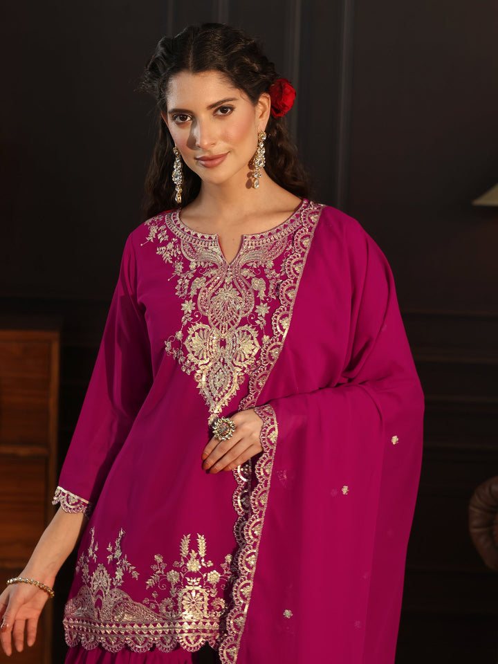 Libas Rani Pink Sequin Embellished Georgette Sharara Suit Set