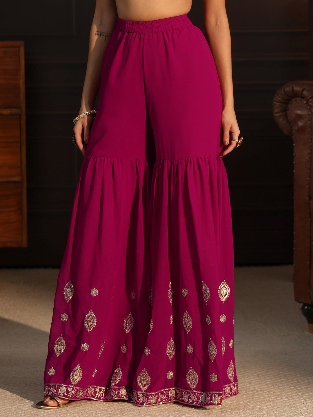 Libas Rani Pink Sequin Embellished Georgette Sharara Suit Set