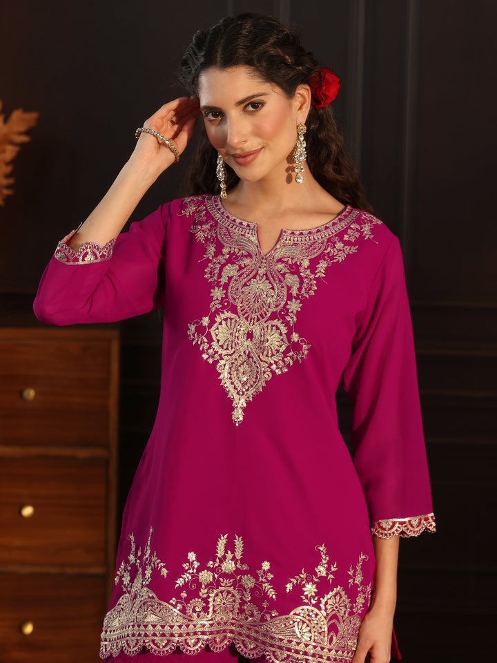 Libas Rani Pink Sequin Embellished Georgette Sharara Suit Set