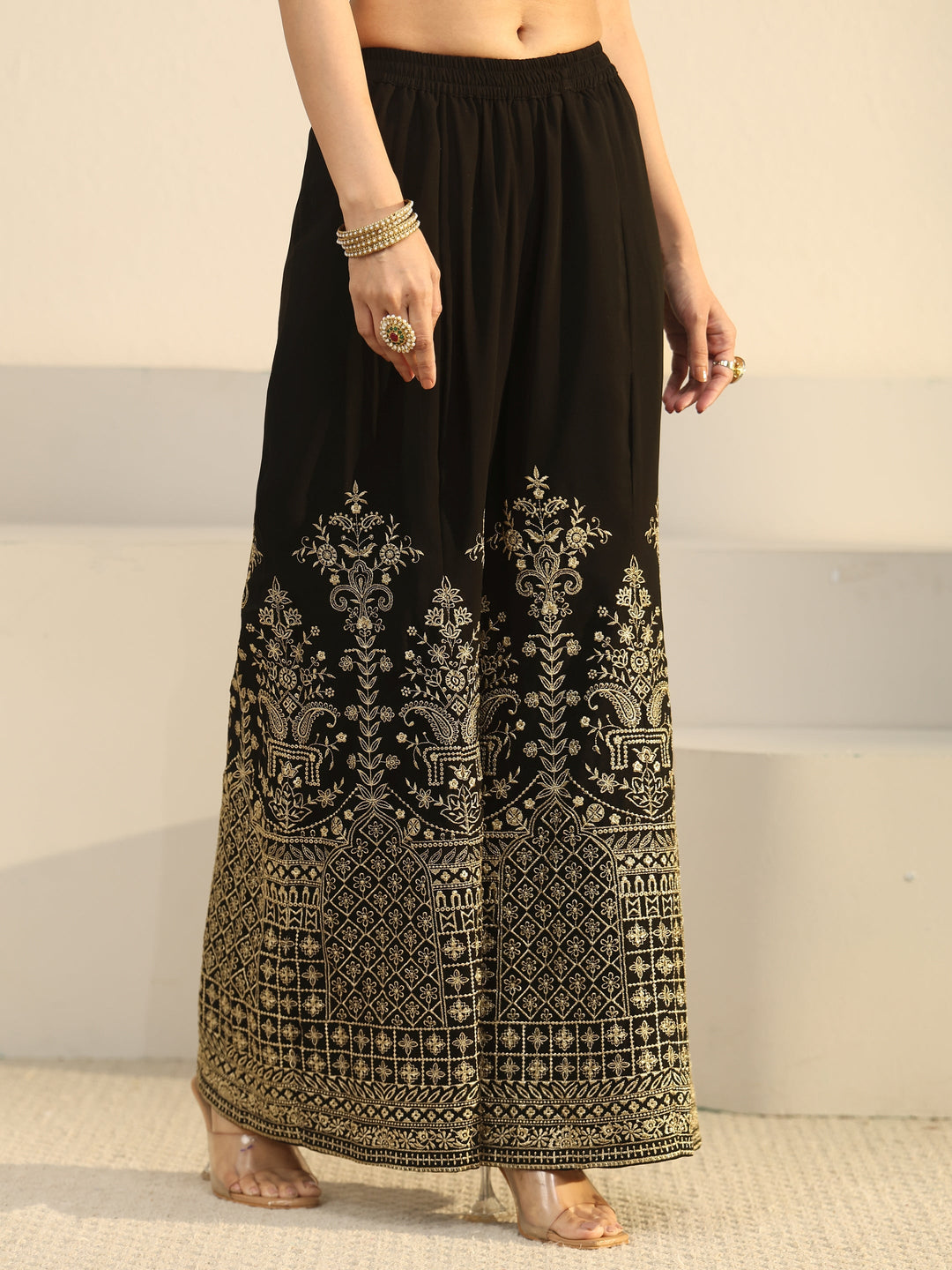 Libas Art Black Zari Embroidered Georgette Palazzo Suit Set
