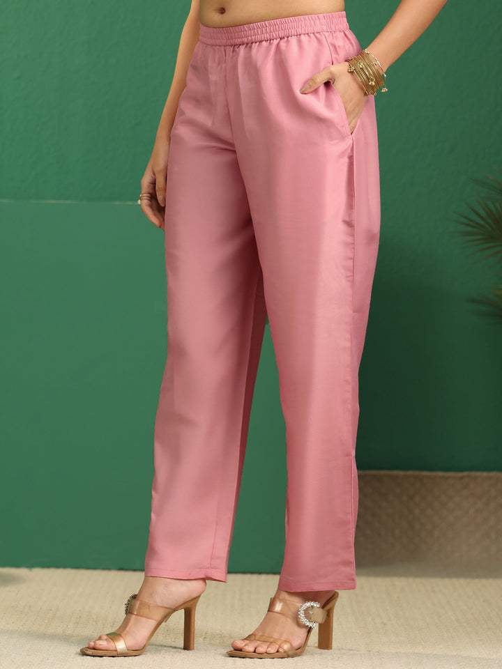 Libas Dusty Rose Pink Floral Embroidered Organza Straight Suit Set