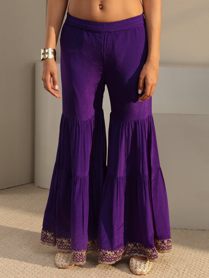 Purple Floral Embroidered Chinon Sharara Suit Set With Dupatta