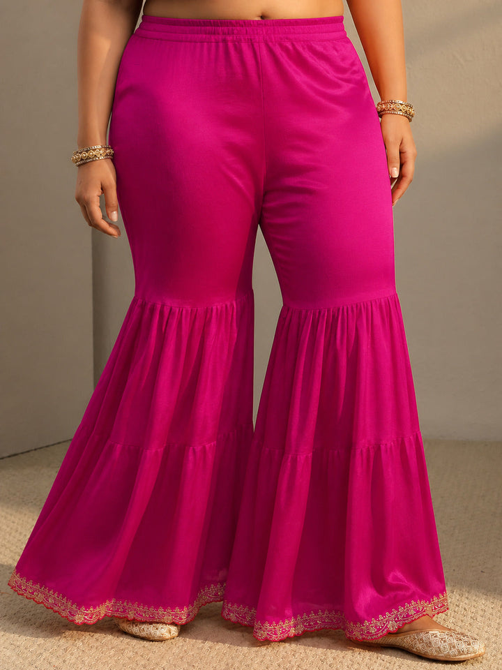 Plus Size Pink Floral Embroidered Chinon Sharara Suit Set With Dupatta