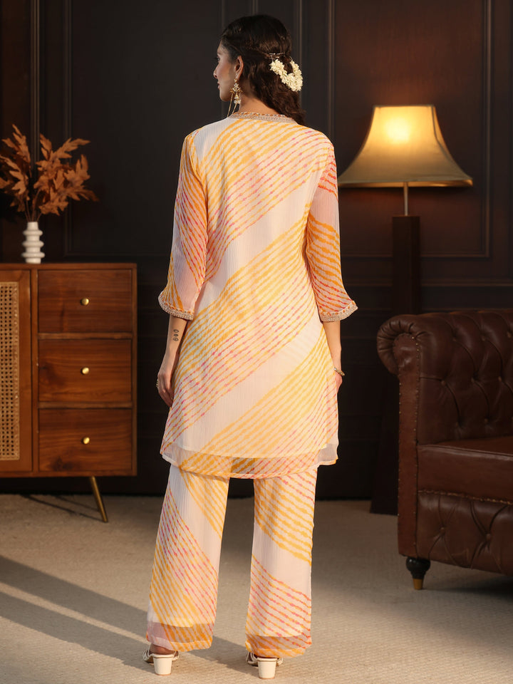 Libas Off White Leheriya Printed Chiffon Co-Ord Set