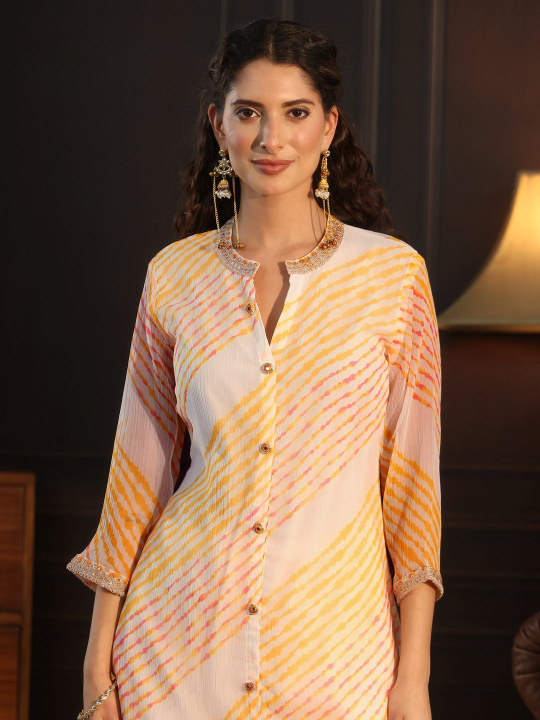 Libas Off White Leheriya Printed Chiffon Co-Ord Set