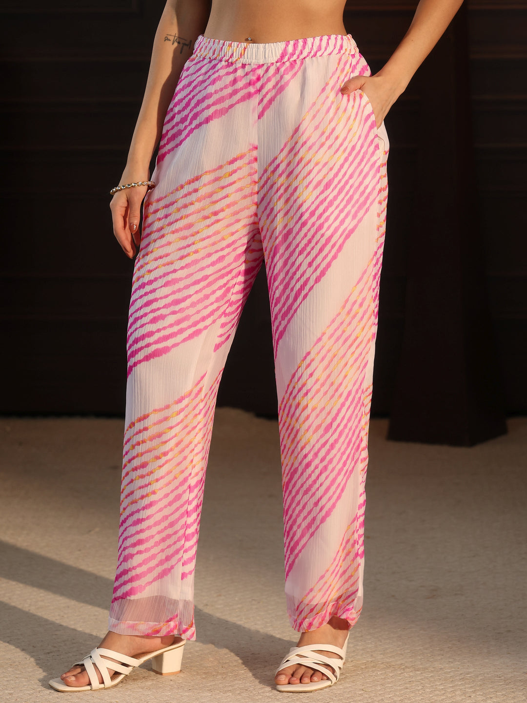 Libas Off White Leheriya Printed Chiffon Co-Ord Set