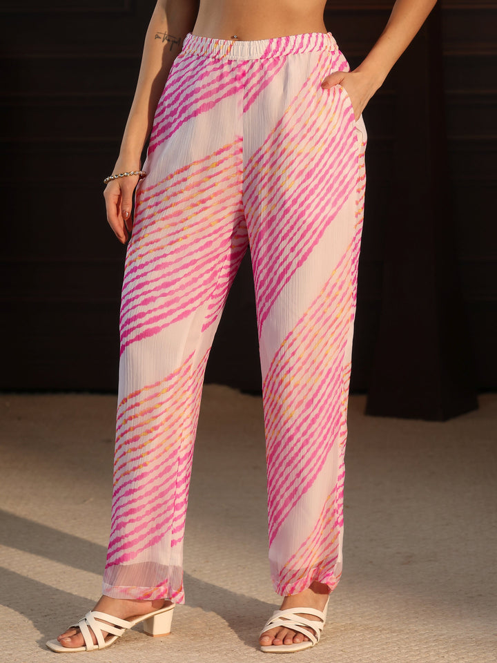 Libas Off White Leheriya Printed Chiffon Co-Ord Set
