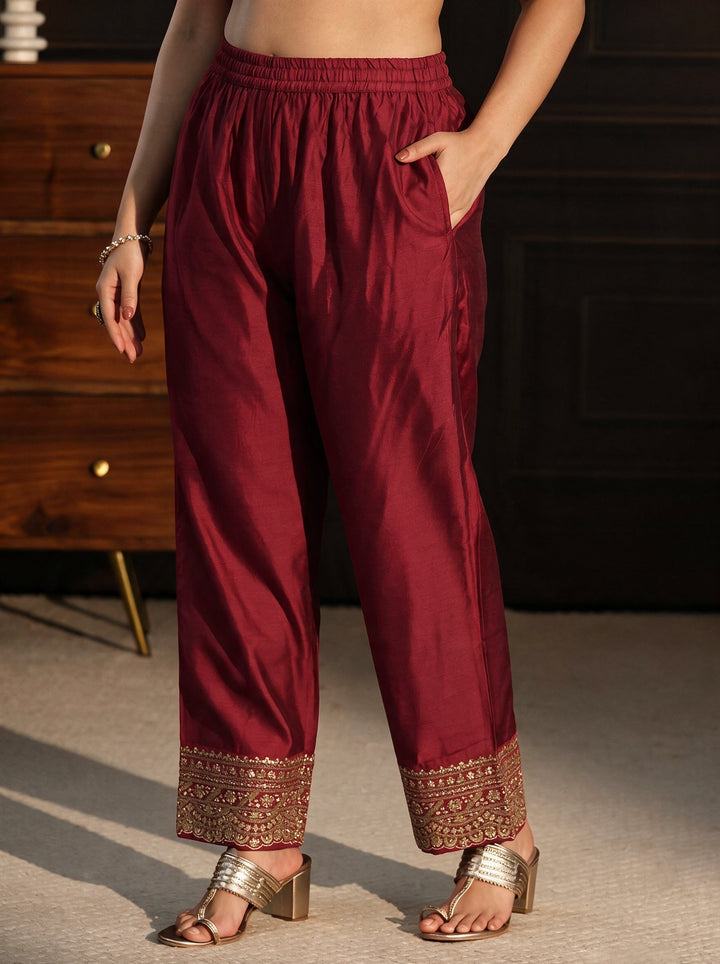 Plus Size Red Ethnic Motif Woven Design Silk Blend Anarkali Suit Set