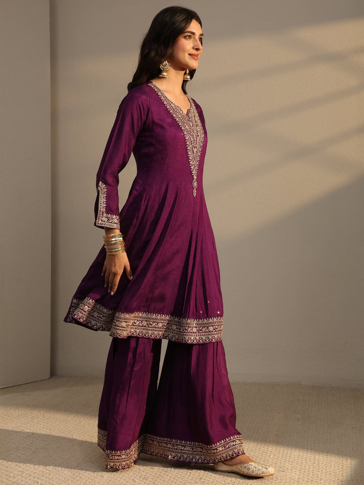 Purple Woven Design Silk Blend Shara Suit Set With Dupatta