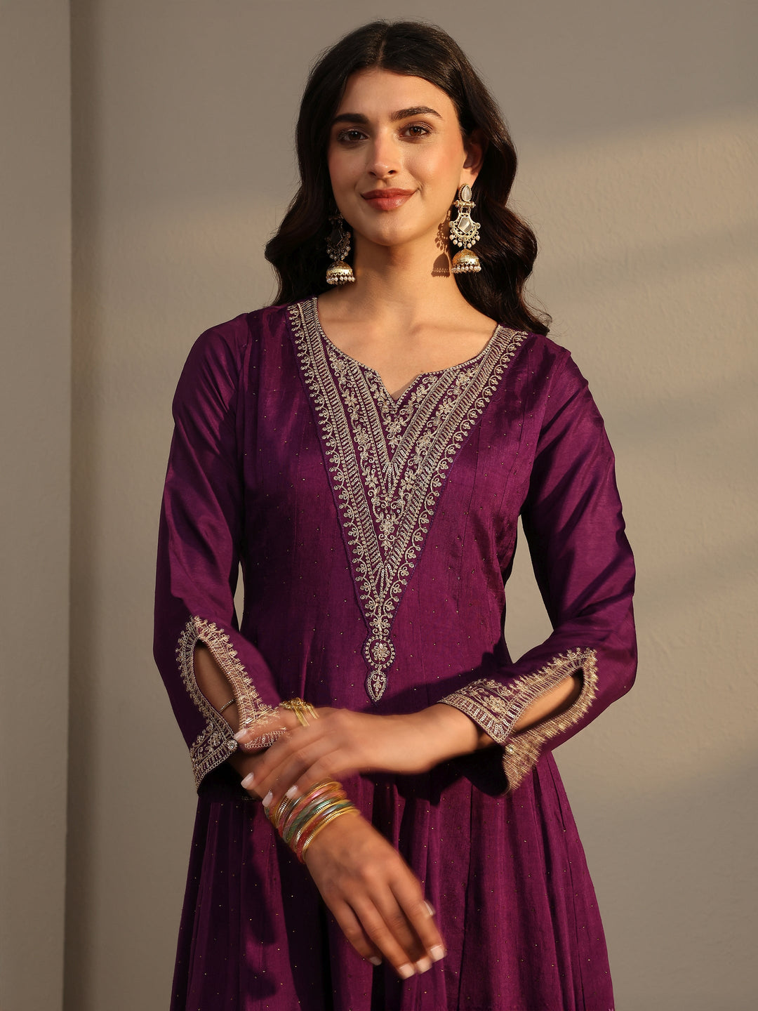 Purple Woven Design Silk Blend Shara Suit Set With Dupatta