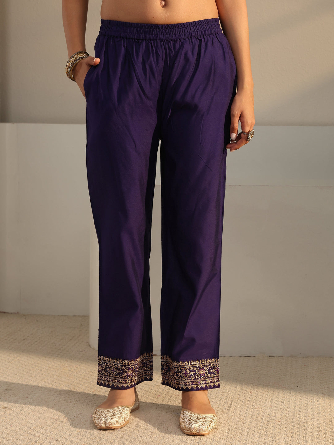 Purple Woven Design Silk Blend A-Line Suit Set With Dupatta