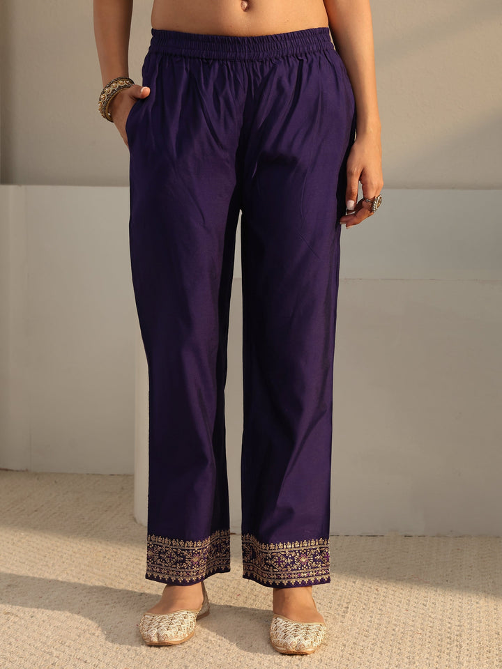Purple Woven Design Silk Blend A-Line Suit Set With Dupatta