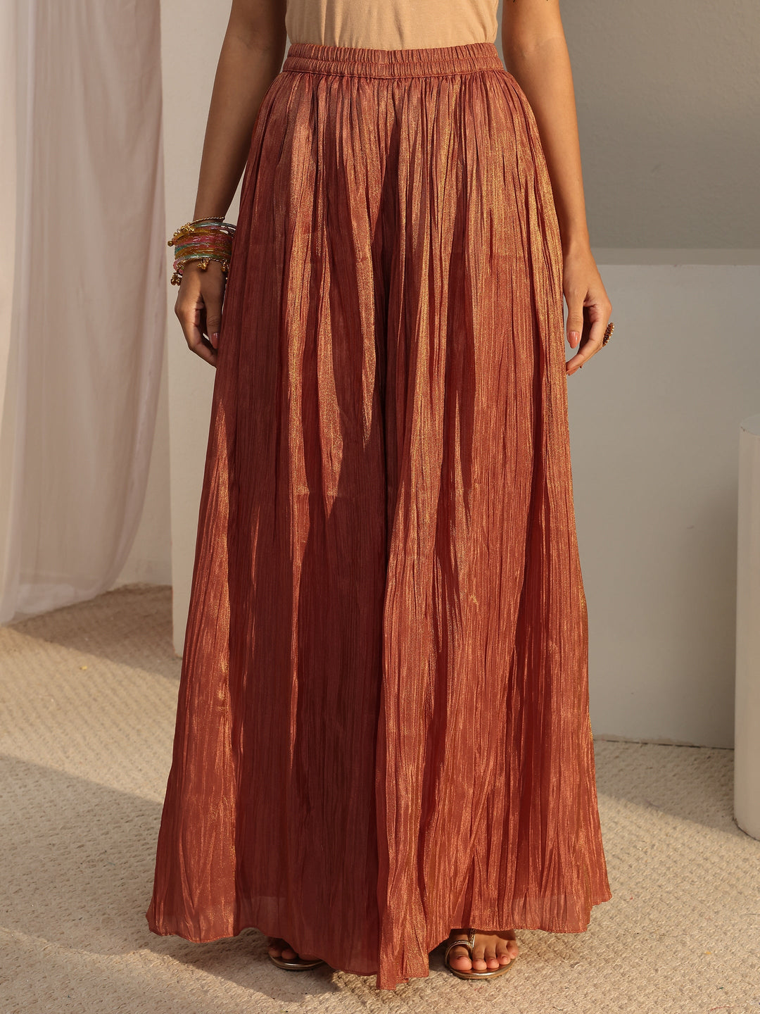 Libas Art Rust Embellished Tissue Palazzo Suit Set With Dupatta
