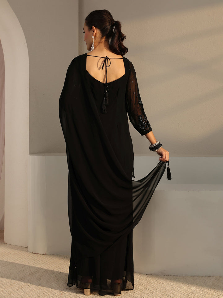 Libas Art Black Embellished Georgette Palazzo Suit Set With Dupatta