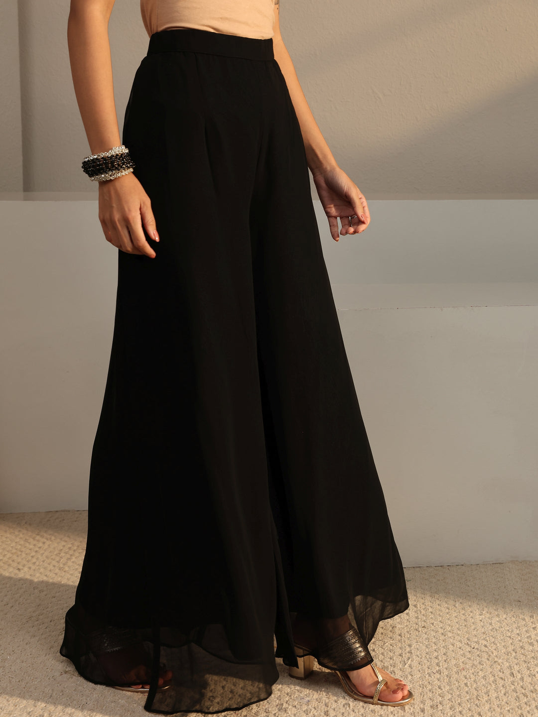 Libas Art Black Embellished Georgette Palazzo Suit Set With Dupatta