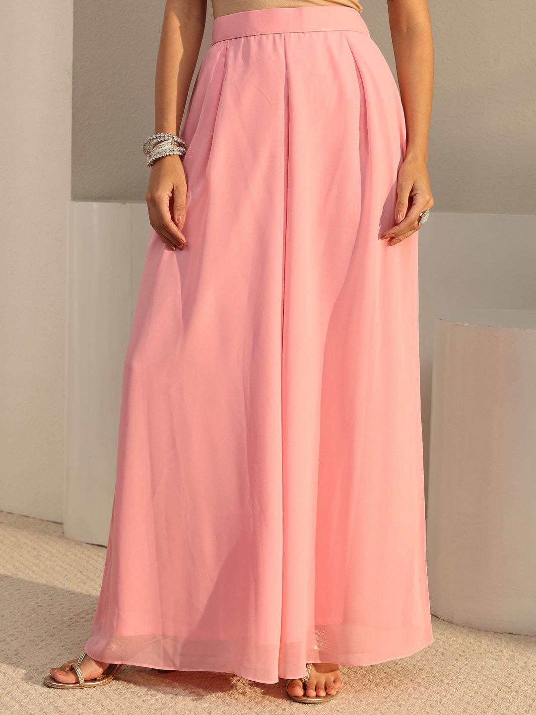 Libas Art Pink Embellished Georgette Palazzo Suit Set With Dupatta