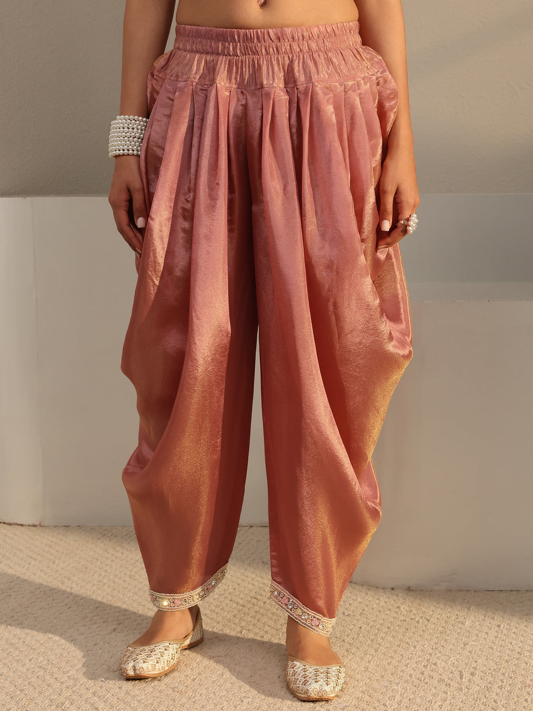 Libas Art Pink Embellished Tissue Dhoti-Style Suit Set With Dupatta