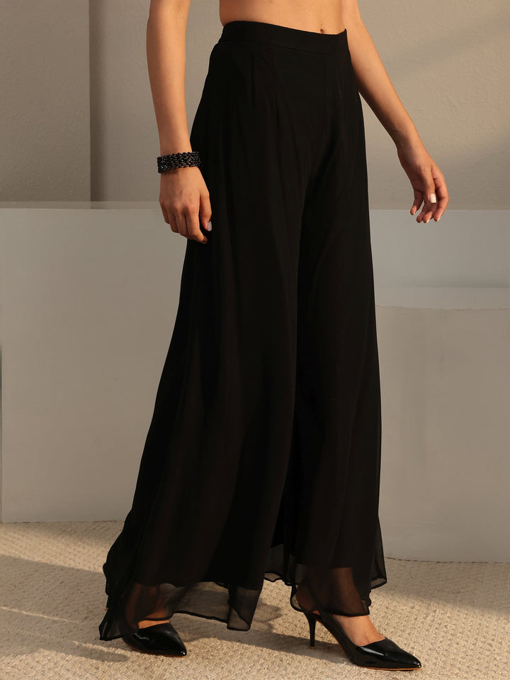 Libas Art Black Embellished Georgette Sharara Suit Set With Dupatta