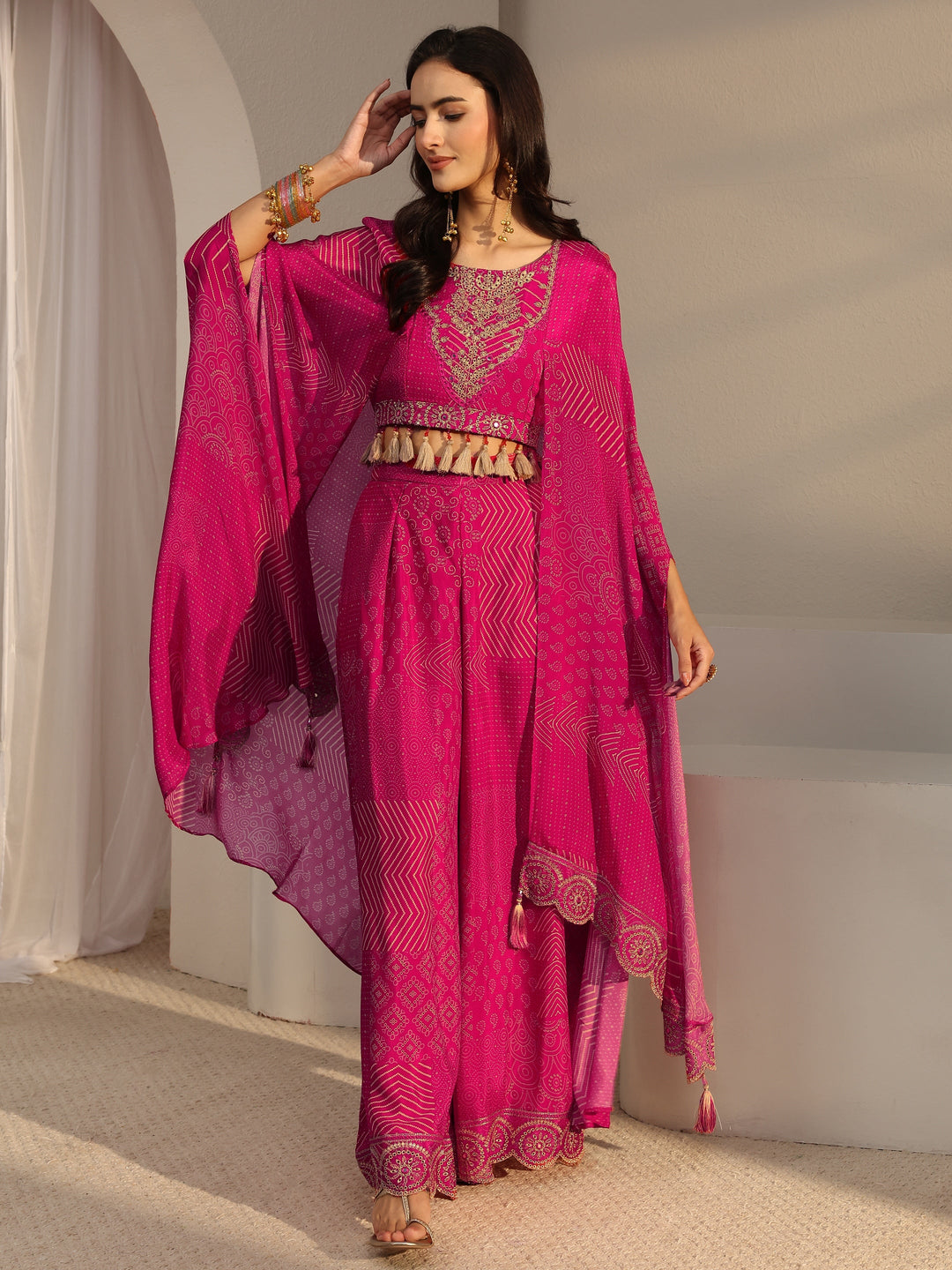 Libas Art Pink Bandhani Embellished Chinon Co-Ord Set
