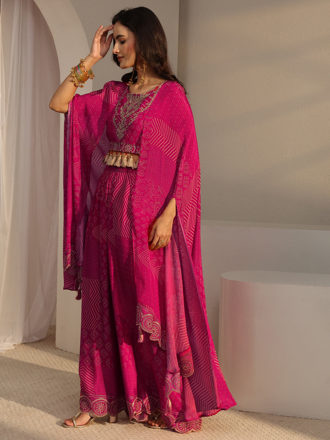 Libas Art Pink Bandhani Embellished Chinon Co-Ord Set