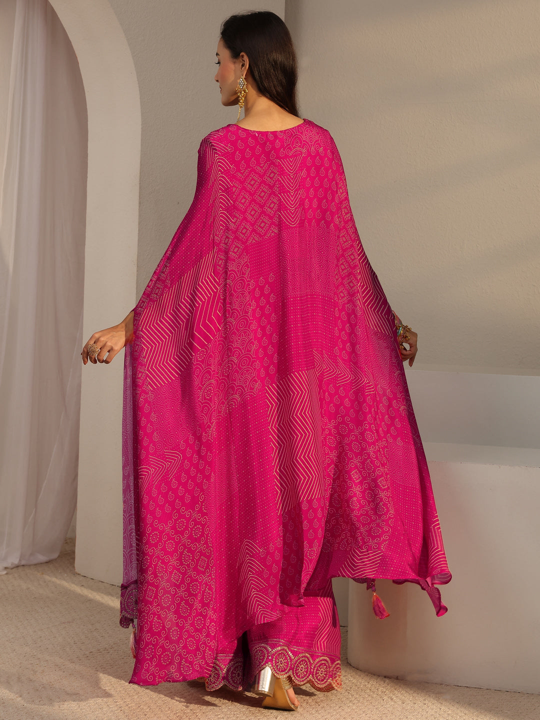 Libas Art Pink Bandhani Embellished Chinon Co-Ord Set