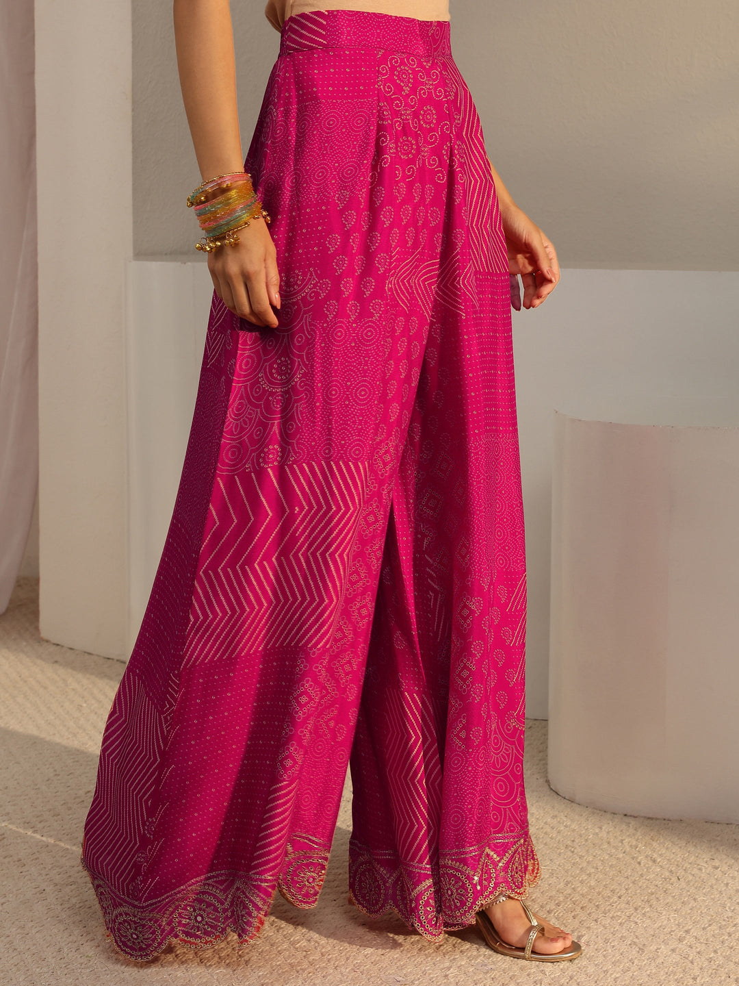 Libas Art Pink Bandhani Embellished Chinon Co-Ord Set