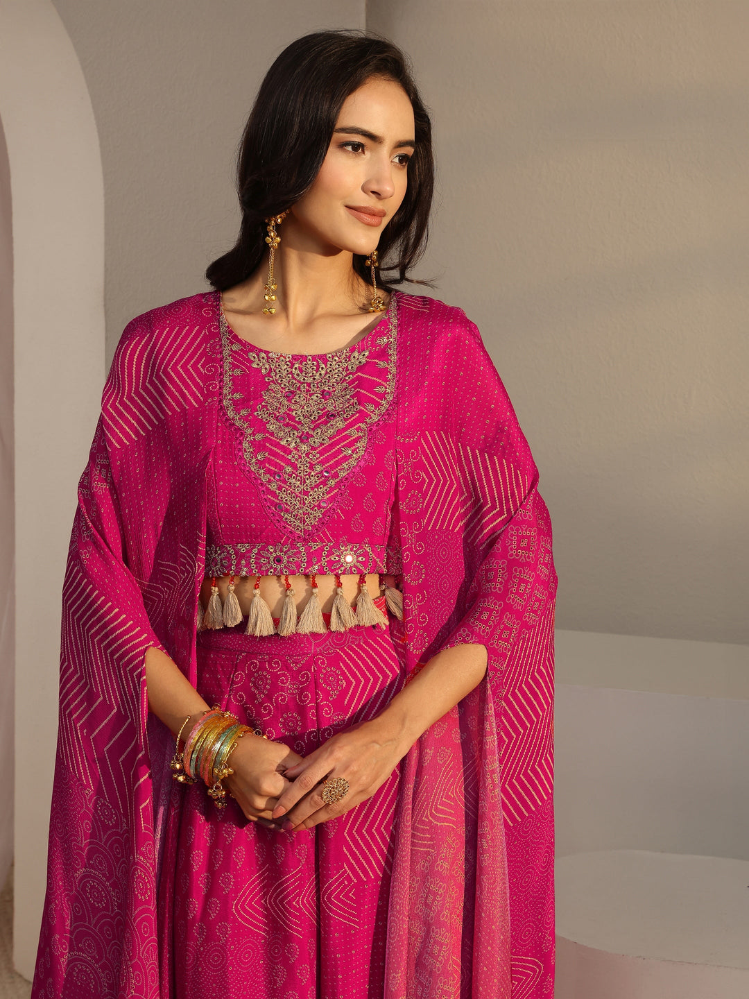 Libas Art Pink Bandhani Embellished Chinon Co-Ord Set